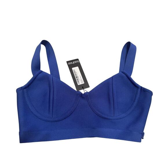 Boohoo  Premium Bandage Bralette Top Cobalt Blue Sports Bra Underwire Side Zip 6 - Picture 3 of 10